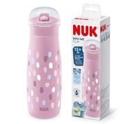 NUK Mini-Me Flip Toddler Cup with Straw | 12+ Months | 450 ml | Kids Water Bottle | Leak-Proof Toughened Spout | Shatter-Proof | Pink Paint Dabs