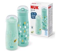 NUK Mini-Me Toddler Cup Set | Sip & Flip Cups | 9-12+ Months | 300 ml & 500 ml | Kids Water Bottles | Leak-Proof Toughened Spout & Straw | Shatter-Proof | Mint Dots & Bee