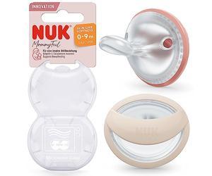NUK MommyFeel Baby Dummy | 0-9 Months | Breastfeeding Friendly Soothers | BPA-Free Silicone | Blush & Sandstone | 2 Count
