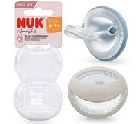 NUK MommyFeel Baby Dummy | 0-9 Months | Breastfeeding Friendly Soothers | BPA-Free Silicone | Jeans & Greige | 2 Count