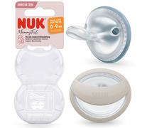NUK MommyFeel Baby Dummy | 0-9 Months | Breastfeeding Friendly Soothers | BPA-Free Silicone | Jeans & Greige | 2 Count