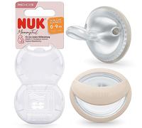 NUK MommyFeel Baby Dummy, 0-9 Months, Breastfeeding-Friendly Teats, BPA-Free Silicone, Greige & Sandstone, Pack of 2
