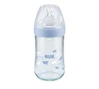 NUK Nature Sense Glass Baby Bottle Breast-like Silicone Teat, 240 ml, Blue