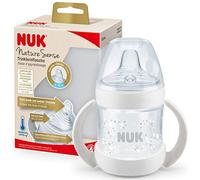 NUK Nature Sense Learn-to-Drink Bottle | 6-18 Months | Temperature Control Indicator | 150ml | Anti-Colic Valve | Leak Proof Silicone Spout | BPA | White