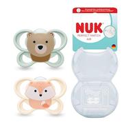 NUK Perfect Match Air Baby Dummies 0-6 Months Orthodontic Soothers That Promote Air Flow & Prevent Drool Rash 95% Baby Acceptance Bear & Fox 2 Count