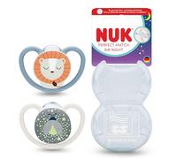 NUK Perfect Match Air Night Baby Dummies | 0-6 Months | Glow in The Dark Soothers That Promote Air Flow & Prevent Drool Rash | 95% Baby Acceptance** | Lion | 2 Count