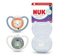 NUK Perfect Match Air Night Baby Dummies, 18-36 Months, Glow in The Dark Soothers That Promote Air Flow & Prevent Drool Rash, 95% Baby Acceptance, Lion, 2 Count