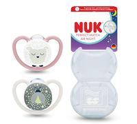 NUK Perfect Match Air Night Baby Dummies | 6-18 Months | Glow in The Dark Soothers That Promote Air Flow & Prevent Drool Rash | 95% Baby Acceptance** | Sheep | 2 Count