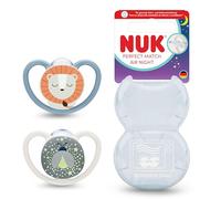 NUK Perfect Match Air Night Baby Dummies 6-18 Months Glow in The Dark Soothers That Promote Air Flow & Prevent Drool Rash 95% Baby Acceptance Lion 2 Count