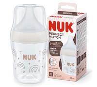 NUK Perfect Match Baby Bottle | 0+ Months | Adapts to Baby's Palate | Temperature Control | Anti Colic Vent | 150 ml | BPA-Free | Small Silicone Teat | Rainbow