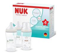 NUK Perfect Match Baby Bottle | 3+ Months | 260ml | Anti Colic Feeding Bottle | PP | Temperature Control Indicator | Sheep | 3 Count