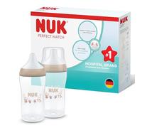 NUK Perfect Match Baby Bottle | 3+ Months | 260ml | Anti Colic Feeding Bottle | PP | Temperature Control Indicator | Monkey | 2 Count