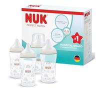 NUK Perfect Match Baby Bottle | 3+ Months | 260ml | Anti Colic Feeding Bottle | PP | Temperature Control Indicator | Rainbow | 4 Count