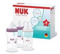 NUK Perfect Match Baby Bottle | 3+ Months | 260ml | Anti Colic Feeding Bottle | PP | Temperature Control Indicator | Hippo | 3 Count