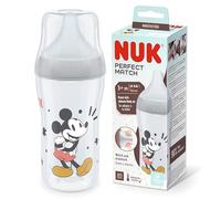 NUK Perfect Match Baby Bottle | 3+ Months | Adapts to Baby's Palate | Temperature Control | Anti Colic Vent | 260 ml | BPA-Free | Medium Silicone Teat | Disney Mickey Mouse [Grey]