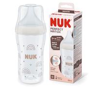 NUK Perfect Match Baby Bottle | 3+ Months | Adapts to Baby's Palate | Temperature Control | Anti Colic Vent | 260 ml | Medium Silicone Teat | Rainbow
