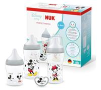 NUK Perfect Match Newborn Baby Bottles & Dummy Set | 0-6 Months | 3 x Anti-Colic Feeding Bottles (150ml, 260ml), 1 x Perfect Match Air Dummy | Disney Mickey Mouse | 4 Count