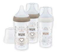 NUK Perfect Match Baby Bottles Set, 3+ Months, Adapts to Baby's Palate, Temperature Control, Anti Colic Vent, 260 ml, BPA-Free, Medium Silicone Teat, Rainbow & Heart, 3 Count