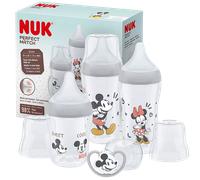 NUK Perfect Match Baby Bottles Set | 0-6+ Months | Adapts to Baby's Palate | 3 x Anti Colic Baby Bottles & Space Soother | BPA-Free | Disney Mickey Mouse | 4 Count