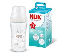 NUK Perfect Match Glass Baby Bottle | 3+ Months | 230ml | Anti Colic Feeding Bottle | Temperature Control Indicator | Rainbow | 1 Count