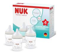 NUK Perfect Match Baby Bottle | 0+ Months | 150ml | Anti Colic Feeding Bottle | PP | Temperature Control Indicator | Rainbow | 4 Count