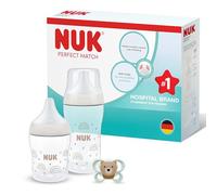 NUK Perfect Match Baby Bottles & Dummy Set | 0-3 Months | 2 x Anti Colic Feeding Bottles (150ml, 260ml), 1 x Perfect Match Air Soother | Rainbow | 3 Count