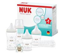 NUK Perfect Match Perfect Start Newborn Essentials Baby Bottles Set | 0-6 Months | 4 x Anti-Colic Feeding Bottles (150ml, 260ml), 1 x Perfect Match Air Dummies, 1 x Bottle Brush | Rainbow | 6 Count