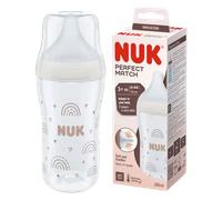 NUK Perfect Match Baby Bottle | 3+ Months | Adapts to Baby's Palate | Temperature Control | Anti Colic Vent | 260 ml | BPA-Free | Medium Silicone Teat | Rainbow