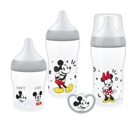 NUK Perfect Match Baby Bottles Set | 0-6+ Months | Adapts to Baby's Palate | 3 x Anti Colic Baby Bottles & Space Soother | BPA-Free | Disney Mickey Mouse | 4 Count