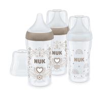 NUK Perfect Match Baby Bottles Set | 3+ Months | Adapts to Baby's Palate | Temperature Control | Anti Colic Vent | 260 ml | BPA-Free | Medium Silicone Teat | Rainbow & Heart | 3 Count