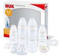NUK Perfect Start First Choice+ Baby Bottles Set - 0-6 Months - 4 x Anti Colic Bottles, Dummy, Bottle Brush & More - BPA-Free - 10 Count