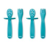 NUK Pretensil Dipper Spoon & Fork Set, Baby & Toddler Self-Feeding Utensils, Easy-Grip, Mess-Reducing Design, 4 Pack