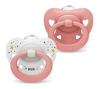 NUK Signature Baby Dummy | 0-6 Months | Soothes 95% of Babies | Heart-Shaped BPA-Free Silicone Soothers | Includes Case | Pink Hearts | 2 Count