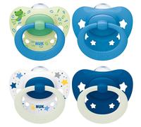 NUK Signature Day & Night Baby Dummy | 18-36 months | Soothes 95% of Babies | Heart-Shaped BPA-Free Silicone Soothers | Glow-in-the-Dark | Stars | 4