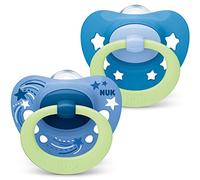 NUK Signature Night Baby Dummy | 6-18 months | Glow in the Dark Soothers | BPA-Free Silicone | Blue Stars | 2 Count