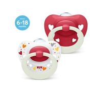 Signature Night Baby Dummy | 6-18 Months | Soothes 95% of Babies | Heart-Shaped BPA-Free Silicone Soothers | Glow-in-The-Dark | includes Case | Red