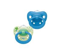 NUK Signature Baby Dummy | 6-18 Months | Soothes 95% of Babies | Heart-Shaped BPA-Free Silicone Soothers | Includes Case | Blue Stars | 2 Count