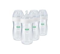 NUK Simply Natural Baby Bottle with SafeTemp, Anti-Colic Vent, and Slow Flow Nipple for Natural Feeding, 9 oz., 4-Pack