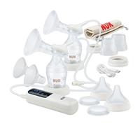 NUK Soft and Easy Double Electric Breast Pump 100 Percent Silicone Soft Cups Small, Lightweight, Quiet Rechargeable Battery for Travel 24 mm and 27 mm Cups 2 x Perfect Match Baby Bottles