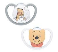 NUK Space Baby Dummy | 0-6 Months | Soothers with Extra Ventilation for Sensitive Skin| BPA-Free Silicone | Disney Winnie the Pooh | 2 Count