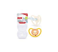 NUK Space Baby Dummy | 18-36 Months | Soothers with Extra Ventilation for Sensitive Skin | BPA-Free Silicone | Lion & Sun | 2 Count