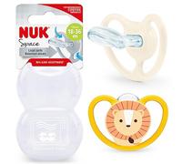 NUK Space Baby Dummy | 18-36 Months | Soothers with Extra Ventilation for Sensitive Skin | BPA-Free Silicone | Lion & Sun | 2 Count