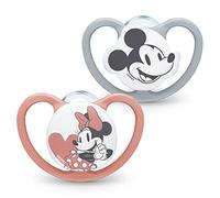 NUK Space Baby Dummy | 6-18 Months | Soothers with Extra Ventilation | BPA-Free Silicone | Mickey & Minnie Mouse | 2 Count