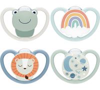 NUK Space Day & Night Baby Dummy 0-6 Months Blue Frog & Lion Pack of 4