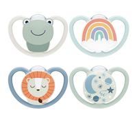 NUK Space Day & Night Baby Dummy | 0-6 Months | Glow-in-the-Dark Soothers with Extra Ventilation for Sensitive Skin | BPA-Free Silicone | Frog & Lion