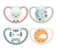NUK Space Day & Night Baby Dummy | 6-18 Months | Glow-in-the-Dark Soothers with Extra Ventilation for Sensitive Skin | BPA-Free Silicone | Zebra &