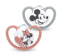 NUK Space Pacifier | 18-36 Months | Pacifiers with Extra Large Vents | BPA-Free Silicone | Disney Mickey and Minnie Mouse, Grey & Pink | 2 Count