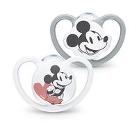 NUK Pacifier Space - 6-18m, BPA-Free Silicone, Extra Vents, Disney Mickey Mouse, Grey/White, 2ct