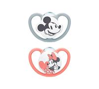 NUK Space Teat | 6-18 Months | Dummies with Extra Large Vents | BPA Free Silicone | Disney Mickey and Minnie Mouse, Grey and Pink | Pack of 2