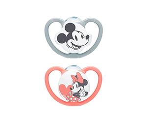 NUK Space Teat | 6-18 Months | Dummies with Extra Large Vents | BPA Free Silicone | Disney Mickey and Minnie Mouse, Grey and Pink | Pack of 2